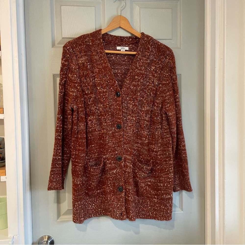 Croft & Barrow Women's Petite XL Orange Metallic Long Button Cardigan Sweater